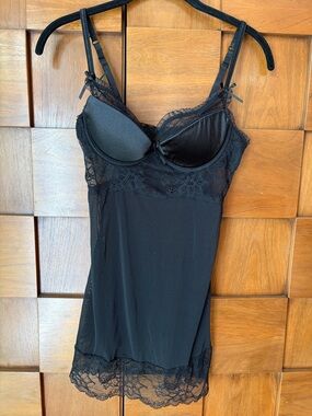 Frederick's of Hollywood Black Lace-Trim Camisole Slip with Underwire